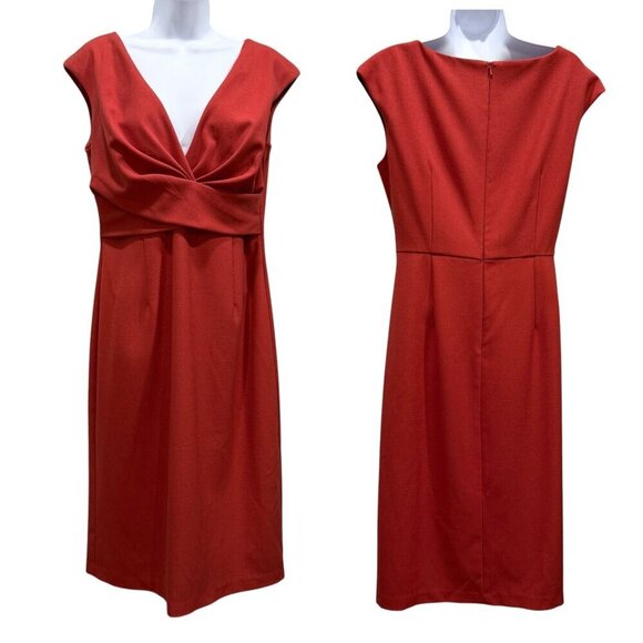 Donna Ricco Cap Sleeve V-Neck Cocktail Sheath Dress Career Burnt Orange Size 10 - Picture 1 of 12